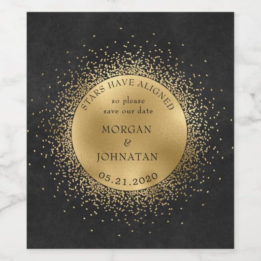 Celestial Midnight Gold Moon Save the Date Weinetikett (Einzelnes Label)