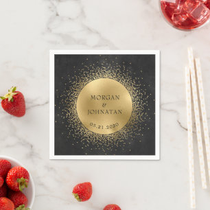 Celestial Midnight Gold Moon Wedding Napkins Serviette