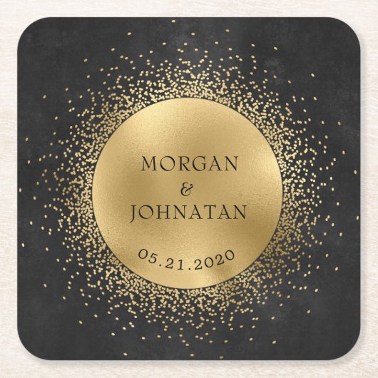 Celestial Midnight Gold Moon Wedding Rechteckiger Pappuntersetzer (Vorderseite)