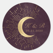 Celestial Midnight Gold Moon Wedding Runder Aufkleber (Vorderseite)