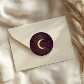 Celestial Midnight Gold Moon Wedding Runder Aufkleber