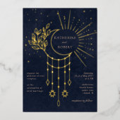 Celestial Midnight Gold Stars Moon Wedding Folieneinladung (Vorderseite)