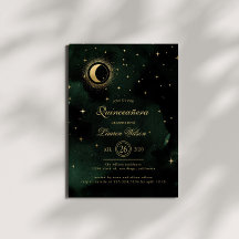 Celestial Midnight Green Gold Stars Quinceanera
