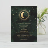 Celestial Midnight Green Stars Moon Wedding Einladung (Stehend Vorderseite)