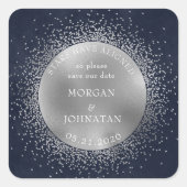 Celestial Midnight Silver Moon Save the Date Quadratischer Aufkleber (Vorderseite)
