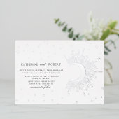 Celestial Midnight Silver Stars Wedding Folieneinladung (Stehend vorne)