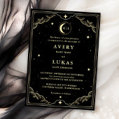 Celestial Midnight Sky Black Gold Wedding Einladung
