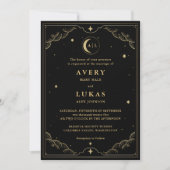 Celestial Midnight Sky Black Gold Wedding Einladung (Vorderseite)