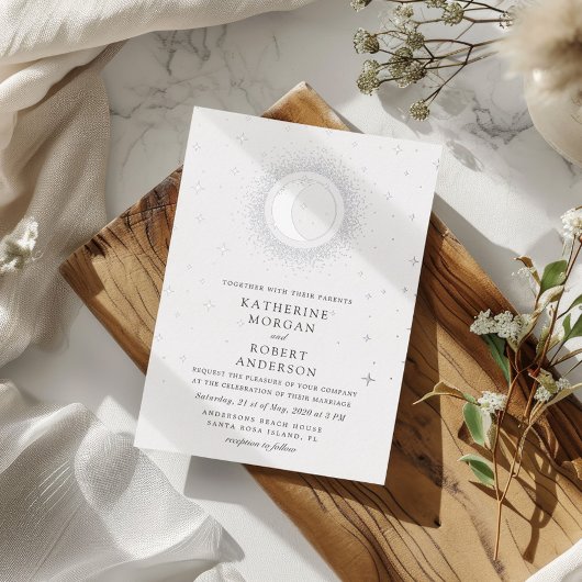 Celestial Midnight Stars Moon Wedding Folieneinladung