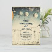 Celestial Midnight Stars Wedding Einladung (Stehend Vorderseite)