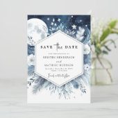 Celestial Minimal Moonlit Wedding Save The Date (Stehend Vorderseite)