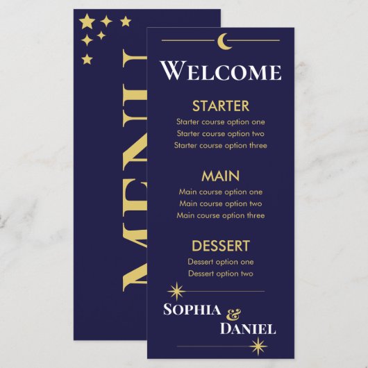Celestial Minimalist Wedding Menu Menükarte (Vorne/Hinten)