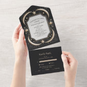 Celestial Mitternacht Black Stars Moon Wedding All In One Einladung (Abreißen)