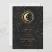 Celestial Mitternacht Black Stars Moon Wedding Einladung (Vorderseite)