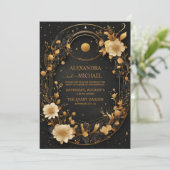 Celestial Mitternacht Black Stars Moon Wedding Einladung (Stehend Vorderseite)