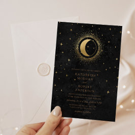 Celestial Mitternacht Black Stars Moon Wedding Einladung
