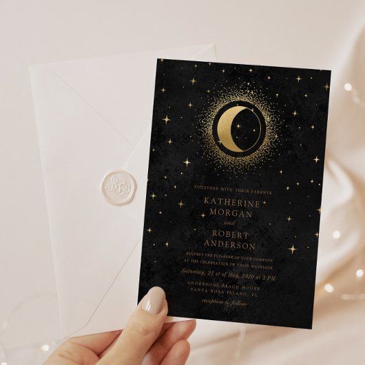 Celestial Mitternacht Black Stars Moon Wedding Einladung