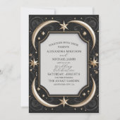 Celestial Mitternacht Black Stars Moon Wedding Einladung (Vorderseite)