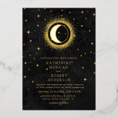 Celestial Mitternacht Black Stars Moon Wedding Folieneinladung (Vorderseite)