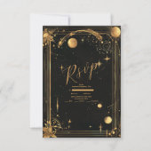 Celestial Mitternacht Black Stars Moon Wedding RSVP Karte (Vorderseite)
