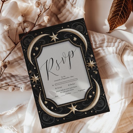 Celestial Mitternacht Black Stars Moon Wedding RSVP Karte