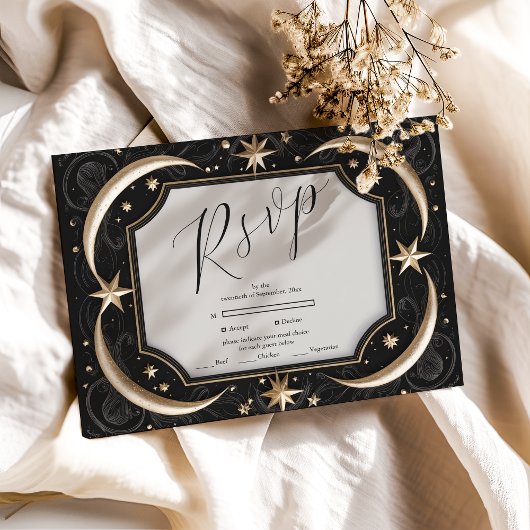 Celestial Mitternacht Black Stars Moon Wedding RSVP Karte
