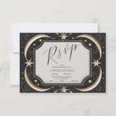 Celestial Mitternacht Black Stars Moon Wedding RSVP Karte (Vorderseite)