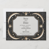 Celestial Mitternacht Black Stars Moon Wedding Save The Date (Vorderseite)