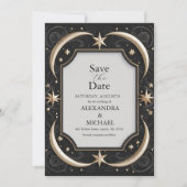 Celestial Mitternacht Black Stars Moon Wedding Save The Date (Vorderseite)