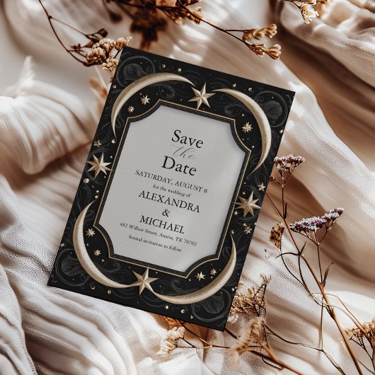 Celestial Mitternacht Black Stars Moon Wedding Save The Date