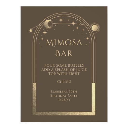 Celestial Mocha Gold Mimosa Bar Sun Moon Stars Poster (Vorderseite)