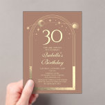 Celestial Mocha Gold Sun Moon Stars 30. Acryleinladungen<br><div class="desc">Celestial Mocha Mousse Gold Sun Moon Astronomie 30. Geburtstag Akryllische Einladungen bietet eine elegante goldene Sonne, Mond und Sterne mit einem goldenen Rahmen auf einem mochaotischen Hintergrund. Im Inneren ist Ihre individuelle Einladung zum dreißigsten Geburtstag Informationen. Personalisieren Sie den Text in den Textfeldern, indem Sie ihn bearbeiten. Für Sie entworfen...</div>