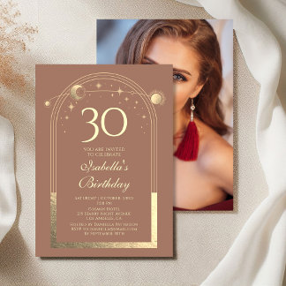 Celestial Mocha Gold Sun Moon Stars 30. Einladung