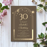 Celestial Mocha Gold Sun Moon Stars 30. Einladung<br><div class="desc">Celestial Mocha Gold Sun Moon Astronomie 30. Geburtstag Einladungen bietet eine elegante goldene Sonne, Mond und Sterne mit einem goldenen Rahmen auf einem Mochahintergrund. Im Inneren ist Ihre individuelle Einladung zum dreißigsten Geburtstag Informationen. Personalisieren Sie den Text in den Textfeldern, indem Sie ihn bearbeiten. Für Sie entworfen von Evco Studio...</div>