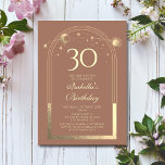 Celestial Mocha Gold Sun Moon Stars 30. Einladung<br><div class="desc">Celestial Mocha Mousse Gold Sun Moon Astronomie 30. Geburtstag Einladungen bietet eine elegante goldene Sonne, Mond und Sterne mit einem goldenen Rahmen auf einem mochaotischen Hintergrund. Im Inneren ist Ihre individuelle Einladung zum dreißigsten Geburtstag Informationen. Personalisieren Sie den Text in den Textfeldern, indem Sie ihn bearbeiten. Für Sie entworfen von...</div>