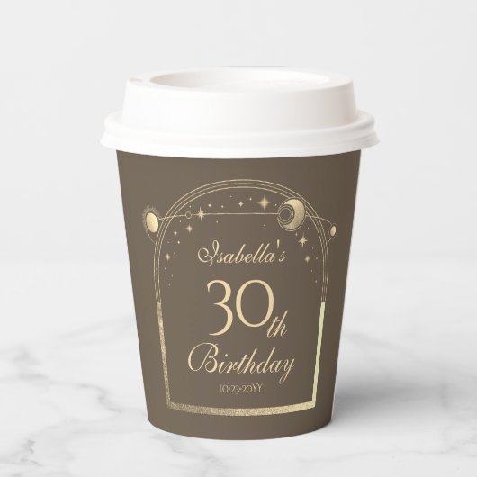 Celestial Mocha Gold Sun Moon Stars 30. Pappbecher (Rückseite)