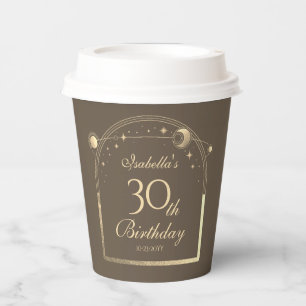 Celestial Mocha Gold Sun Moon Stars 30. Pappbecher
