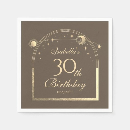 Celestial Mocha Gold Sun Moon Stars 30. Serviette (Vorderseite)