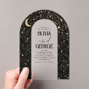 Celestial Modern Black Gold Wedding Arch Acryleinladungen