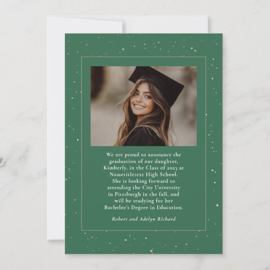 Celestial Modern Green Graduate Foto Abschluss Ankündigung (Rückseite)