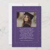 Celestial Modern Lila Graduate Foto Abschluss Ankündigung (Rückseite)