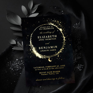 Celestial Moody Whimsical Elegant Gold Wedding Folieneinladung