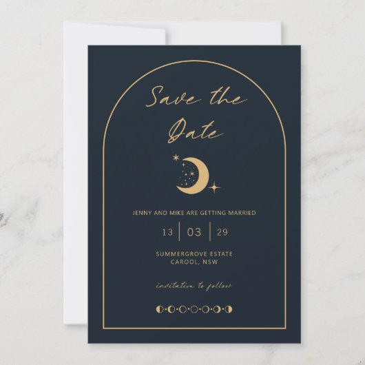 Celestial Moon and Stars Arch Save the Date Einladung (Vorderseite)