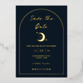 Celestial Moon and Stars Arch Save the Date Folieneinladung (Vorderseite)