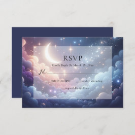 Celestial Moon and Stars Blue Wedding RSVP Karte
