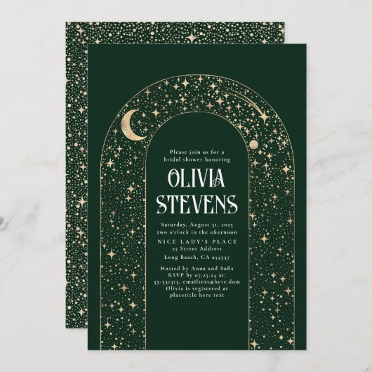 Celestial Moon and Stars Brautparty Einladung (Vorne/Hinten)
