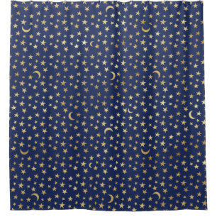 Celestial Moon and Stars Gold und Marine Duschvorhang