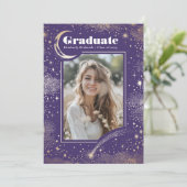 Celestial Moon and Stars Graduate Foto Abschluss Einladung (Stehend Vorderseite)
