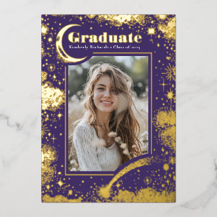 Celestial Moon and Stars Graduate Foto Abschluss Folieneinladung
