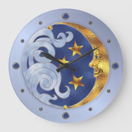 Celestial Moon and Stars Große Wanduhr (Vorderseite)